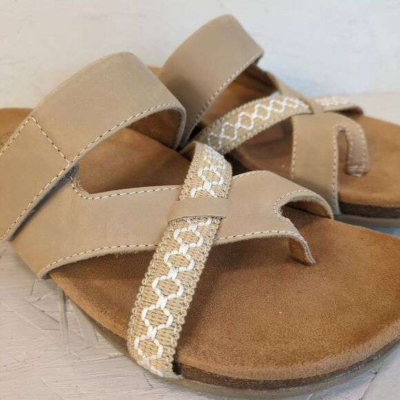 Earth Origins 9M Women's Wheat Beige Nubuck Toe-Post Slide Sandals Ossi - Picture 4 of 10